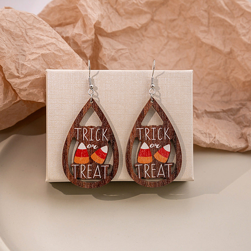 Wholesale Cartoon Halloween Pumpkins Make Weird Ghost Wooden Earrings